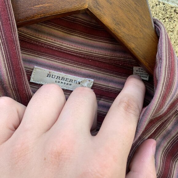 Vintage Burberry London Striped Button Up Shirt XXL - Picture 8 of 10